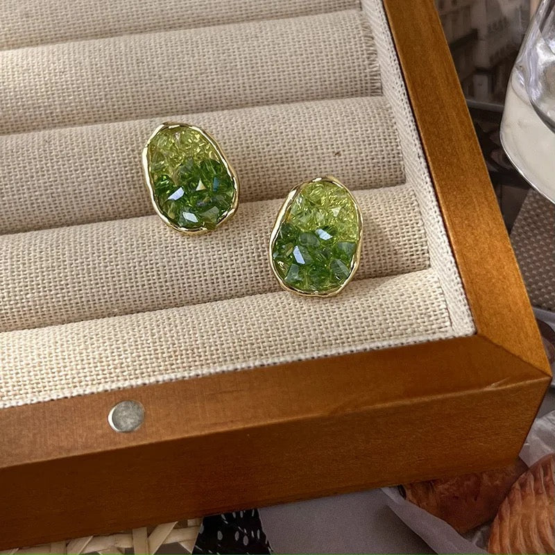 Gradient Green Color Crystal Irregular Geometric Earring