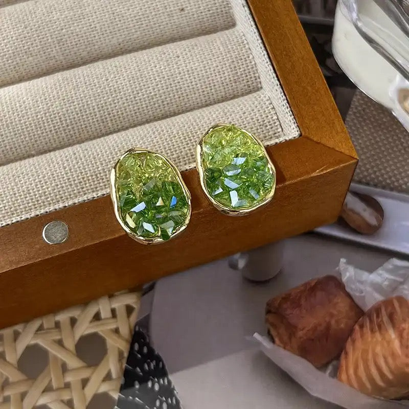 Gradient Green Color Crystal Irregular Geometric Earring