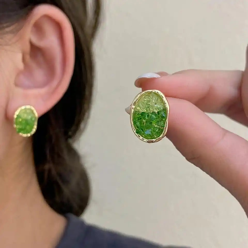 Gradient Green Color Crystal Irregular Geometric Earring