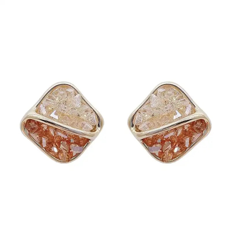 Sweet Contrast Color Crystal Square Stud Earrings