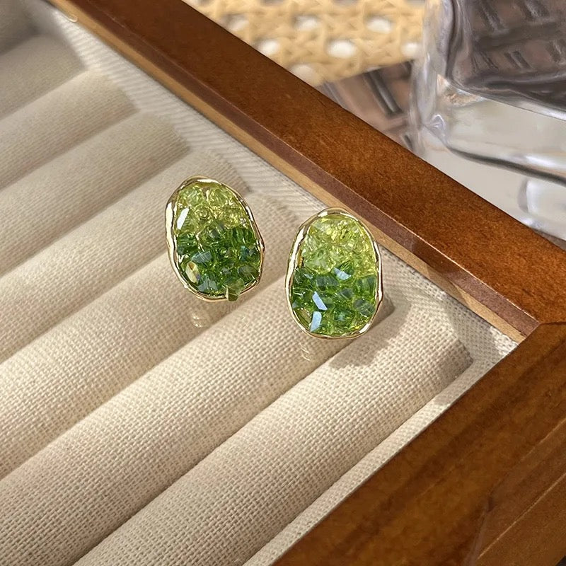 Gradient Green Color Crystal Irregular Geometric Earring