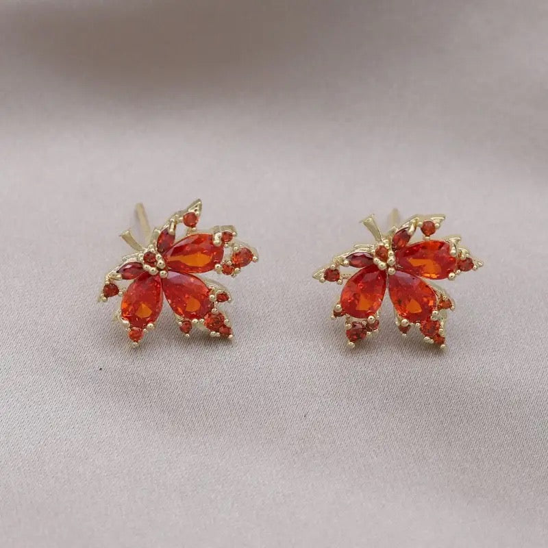 Crystal Maple Leaf Stud Earrings