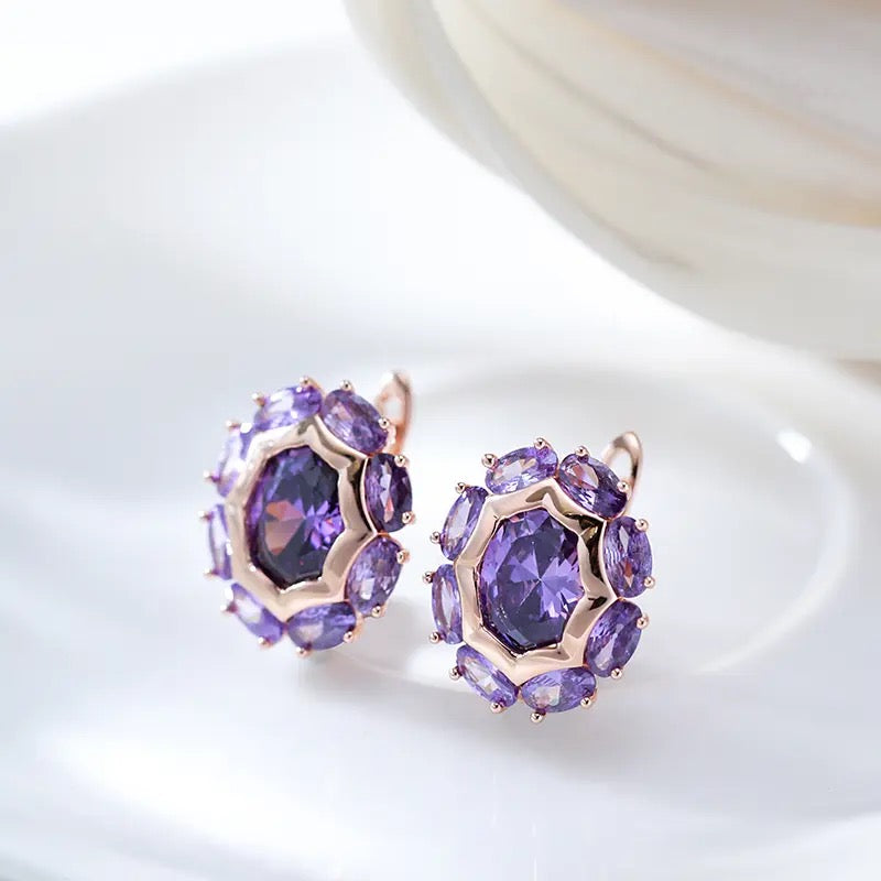 Oval Purple Natural Zircon Earrings