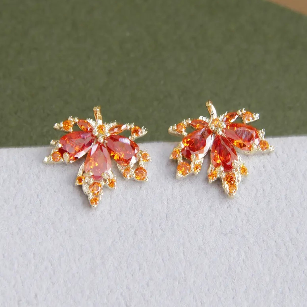 Crystal Maple Leaf Stud Earrings