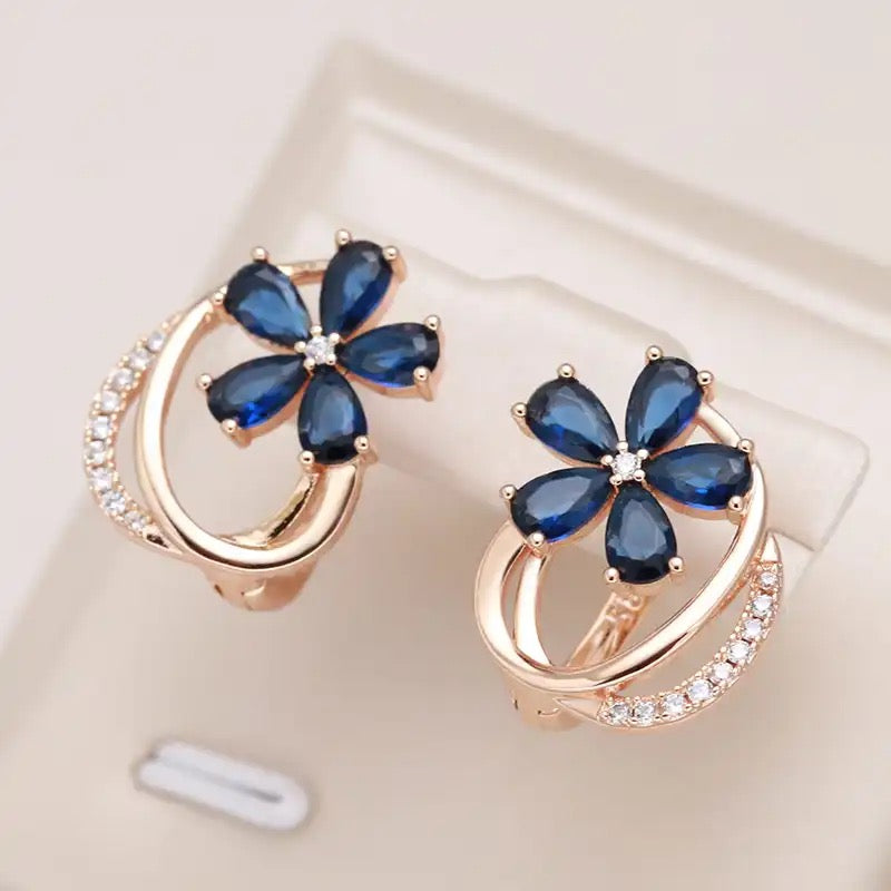 Blue Zircon Flower Earrings