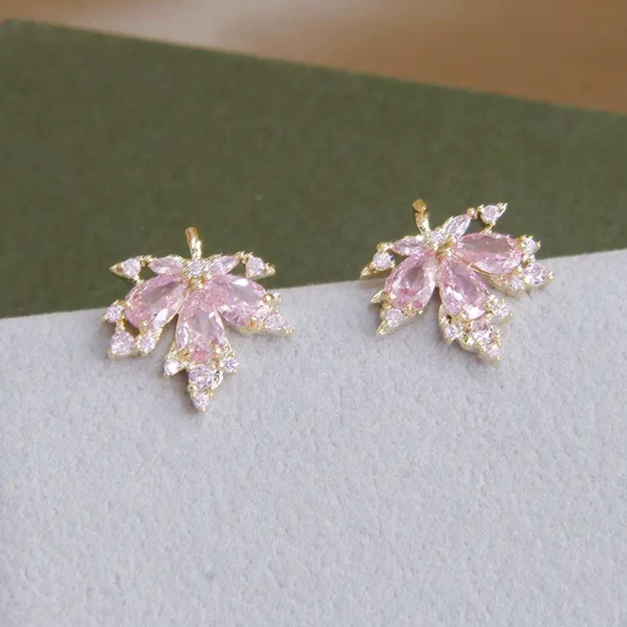 Crystal Maple Leaf Stud Earrings