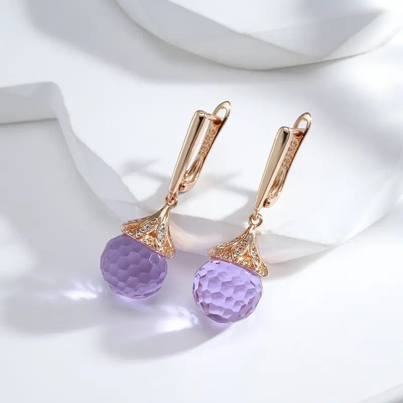 Rose Gold Amethyst Ball Earrings