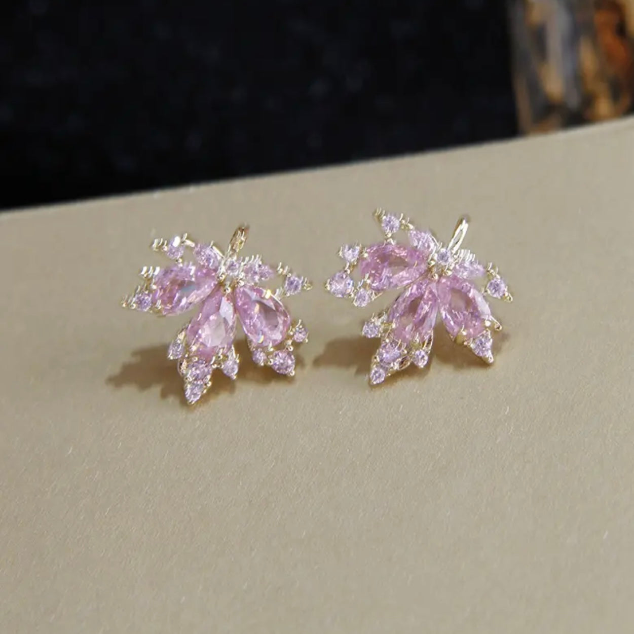 Crystal Maple Leaf Stud Earrings