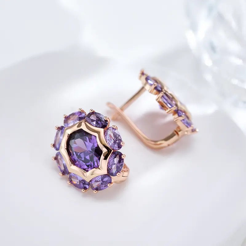 Oval Purple Natural Zircon Earrings