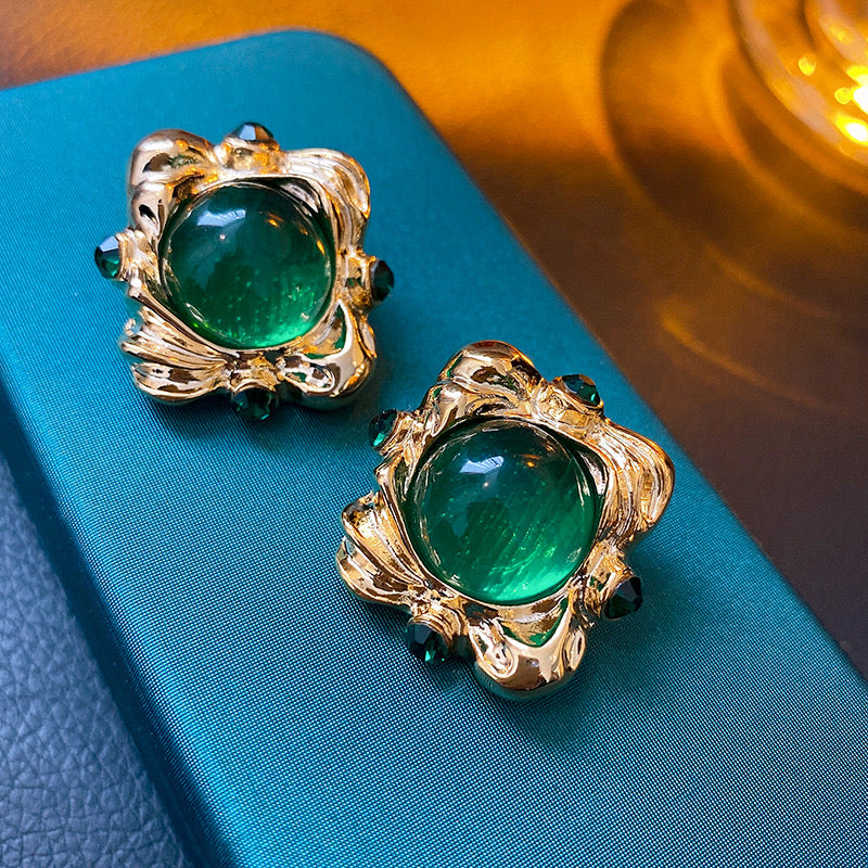 Baroque Green Glazed Earrings