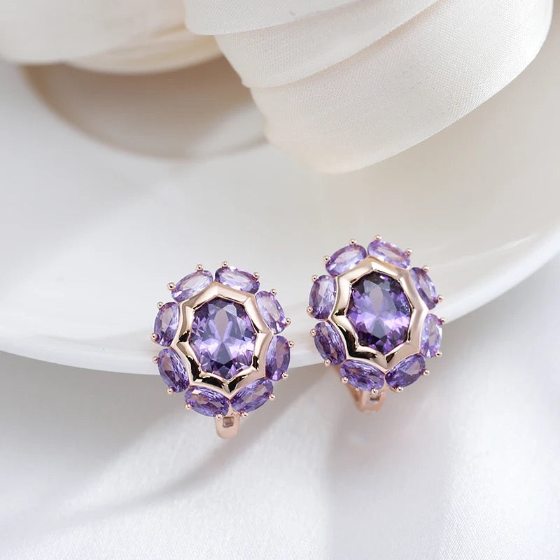 Oval Purple Natural Zircon Earrings