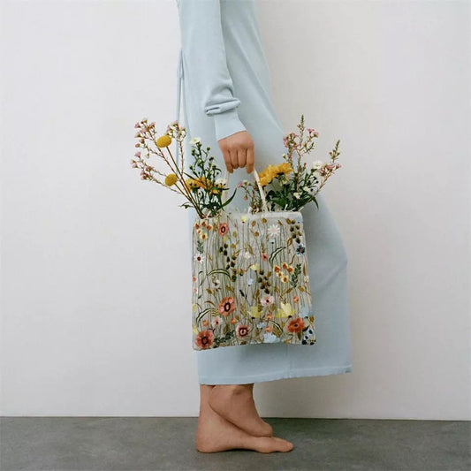 Embroidered Flower Tote Bag