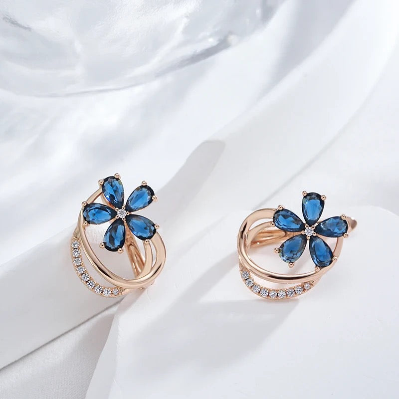 Blue Zircon Flower Earrings