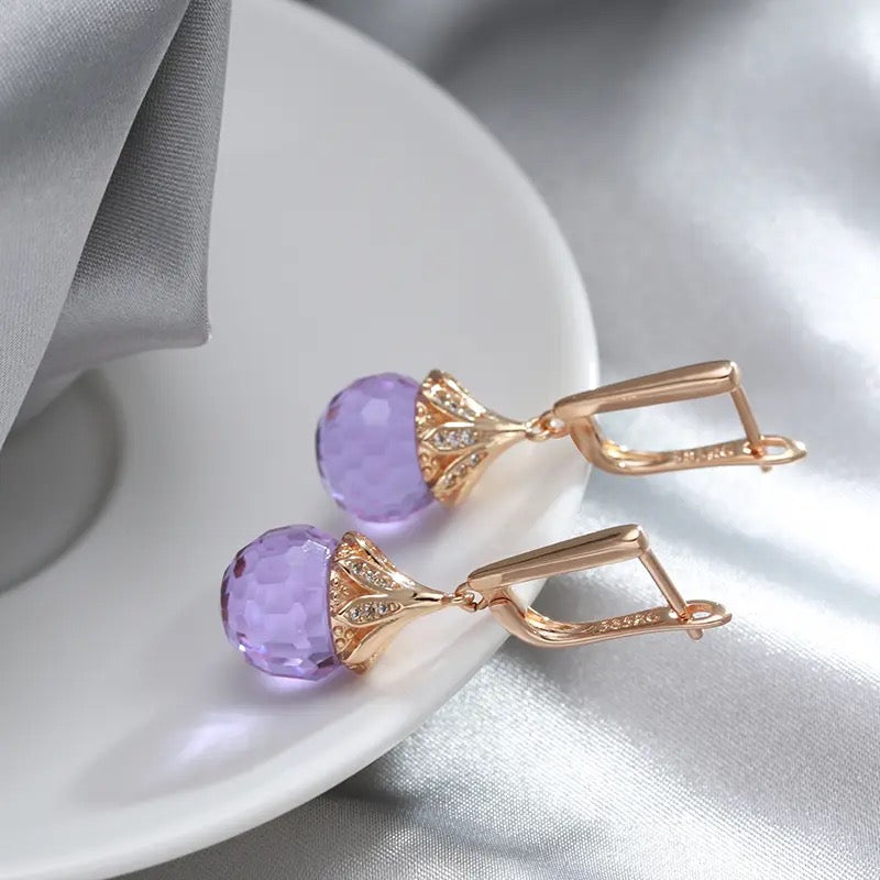 Rose Gold Amethyst Ball Earrings