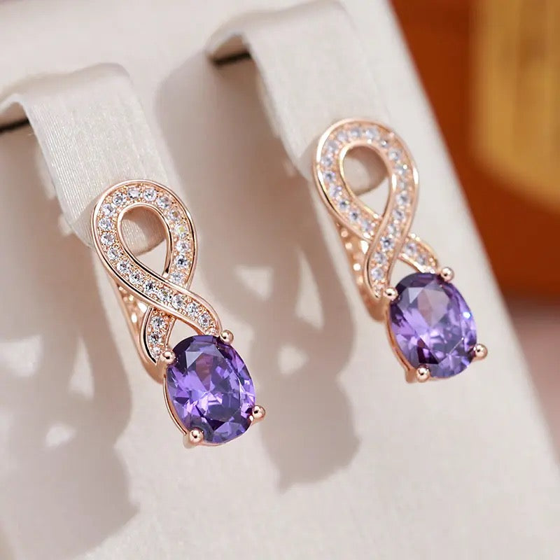 Purple Zircon Rose Gold Earrings