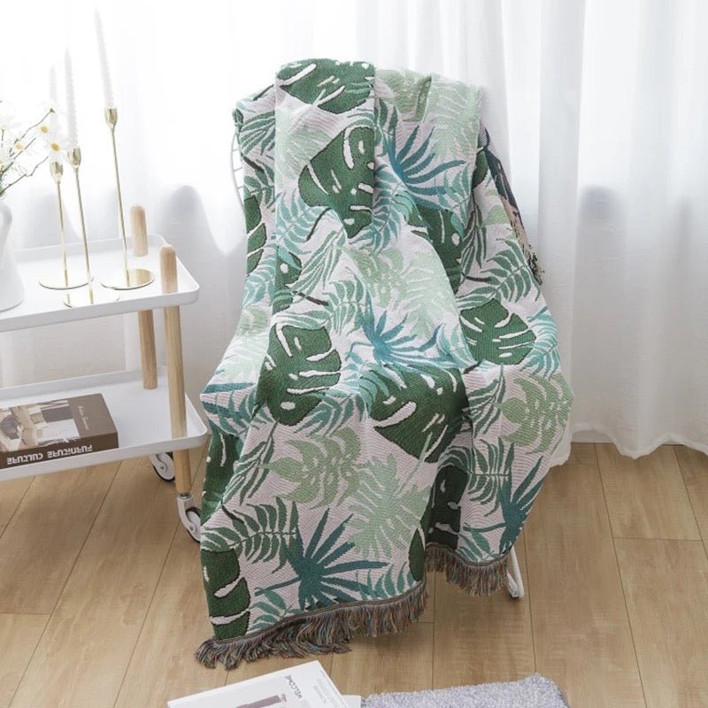 Green Leaves Throw Blanket