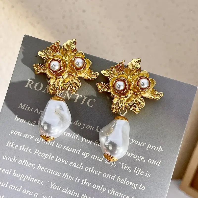 Vintage Rose Pearl Earrings