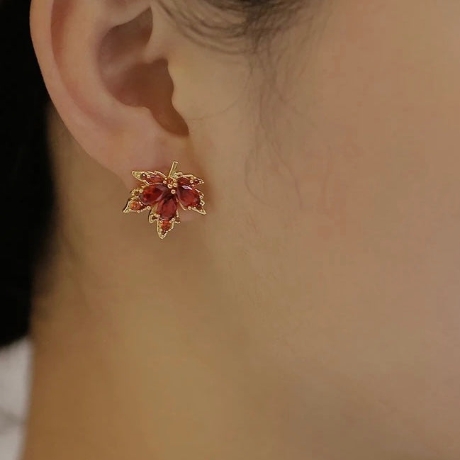 Crystal Maple Leaf Stud Earrings