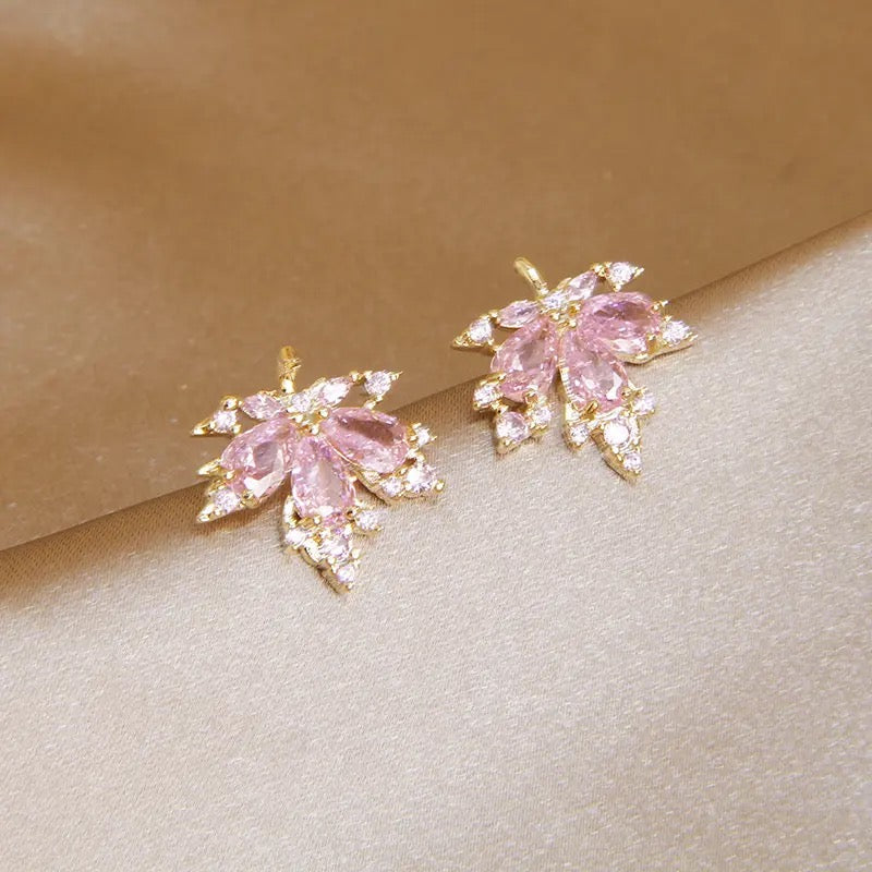 Crystal Maple Leaf Stud Earrings