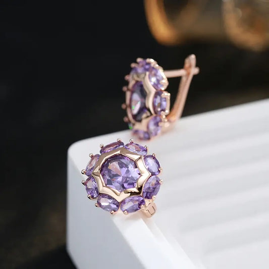 Oval Purple Natural Zircon Earrings