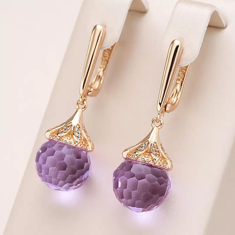 Rose Gold Amethyst Ball Earrings