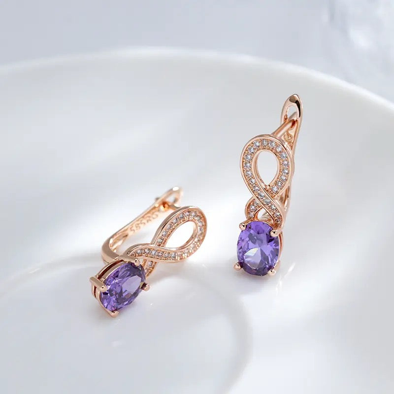 Purple Zircon Rose Gold Earrings