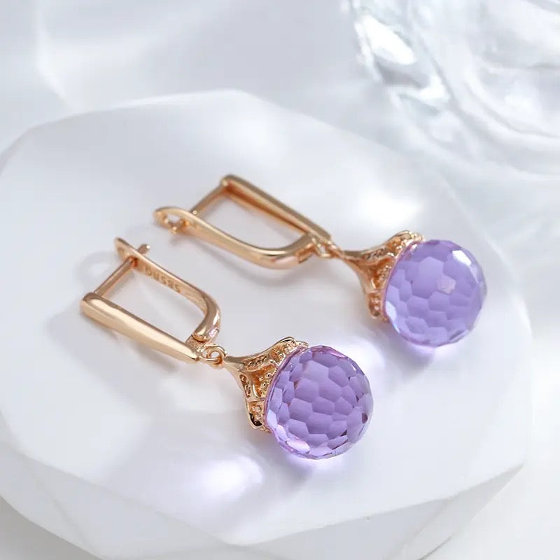 Rose Gold Amethyst Ball Earrings