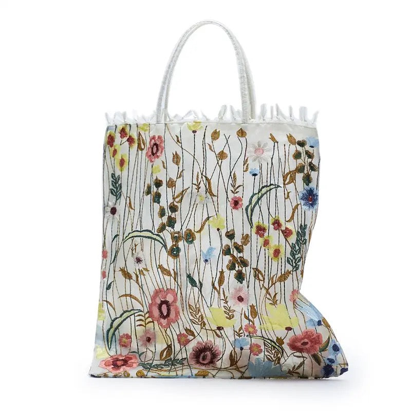 Embroidered Flower Tote Bag