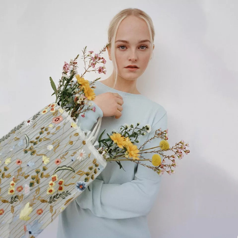 Embroidered Flower Tote Bag