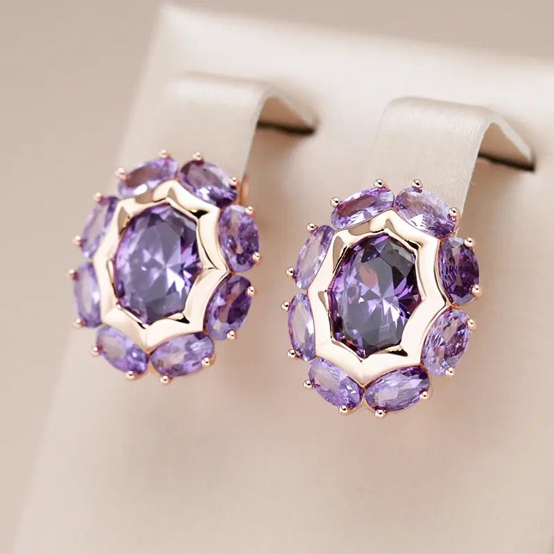 Oval Purple Natural Zircon Earrings