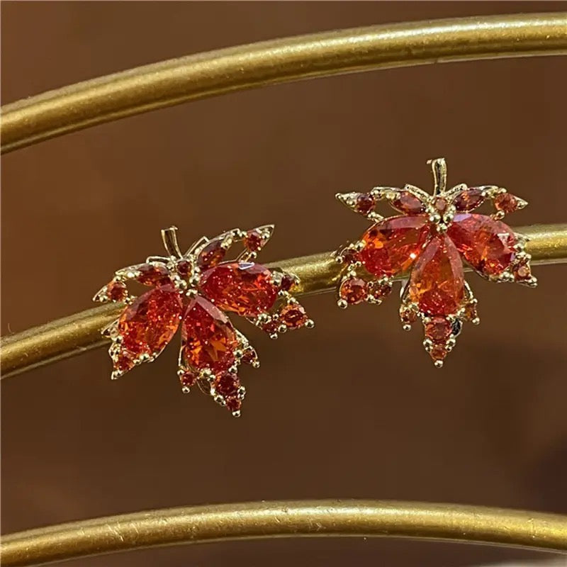 Crystal Maple Leaf Stud Earrings