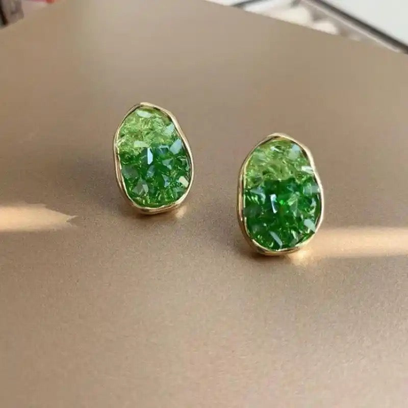 Gradient Green Color Crystal Irregular Geometric Earring