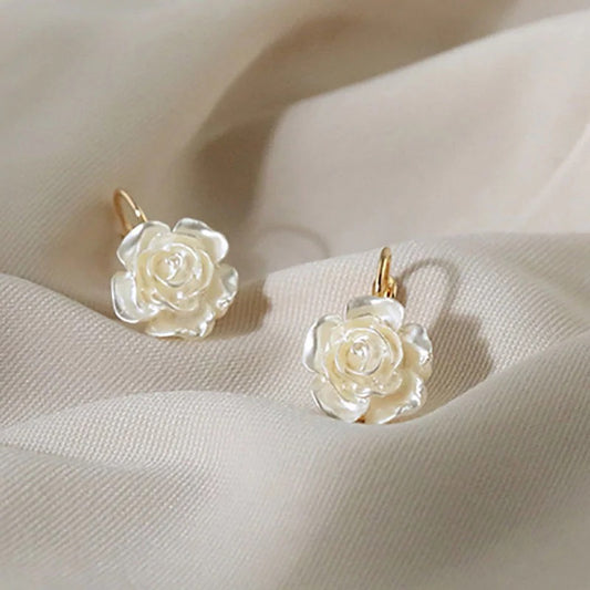 White Camellia Pearl Earrings
