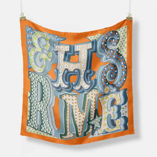 Twill Silk Letters Painting Square Scarves